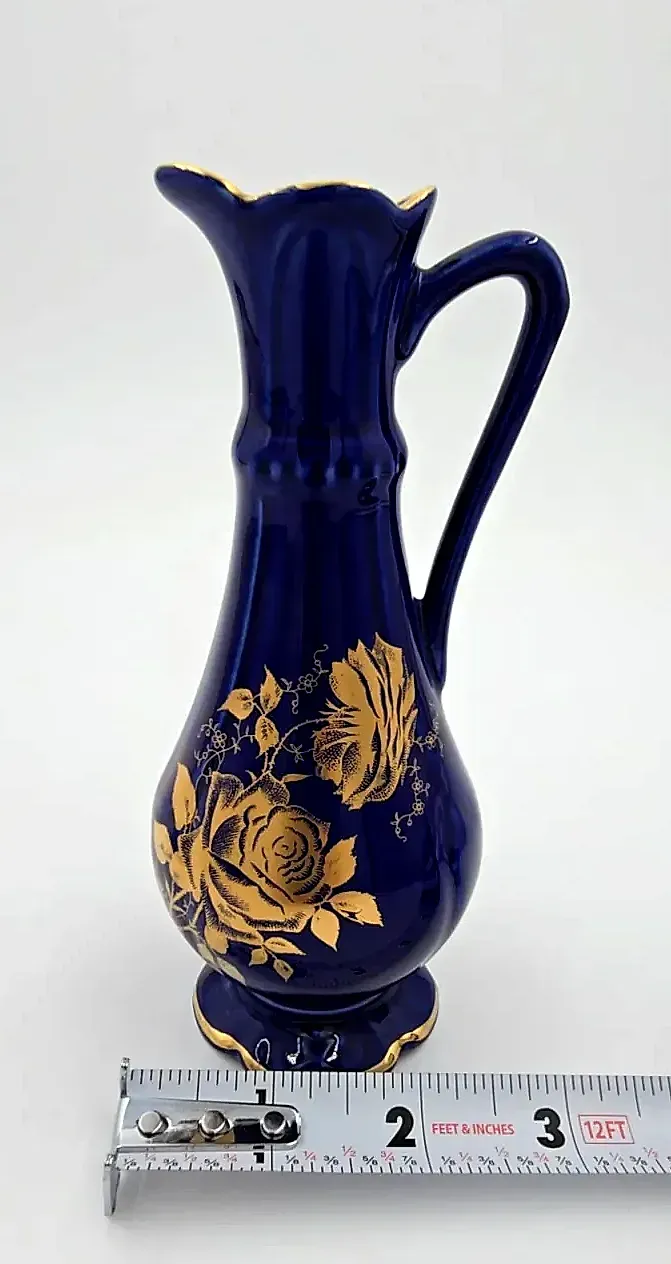 Vtg Old Foley James Kent Chandos Cobalt Blue Gold Floral Pitcher Ewer Vase 6.5” — underside