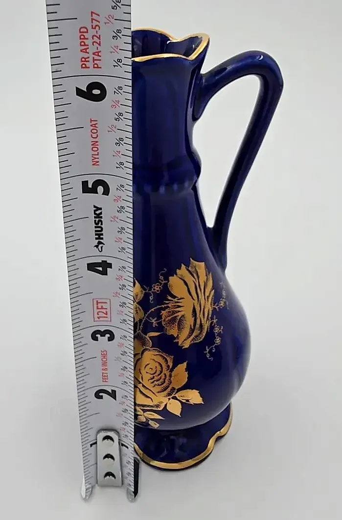 Vtg Old Foley James Kent Chandos Cobalt Blue Gold Floral Pitcher Ewer Vase 6.5” — maker's mark