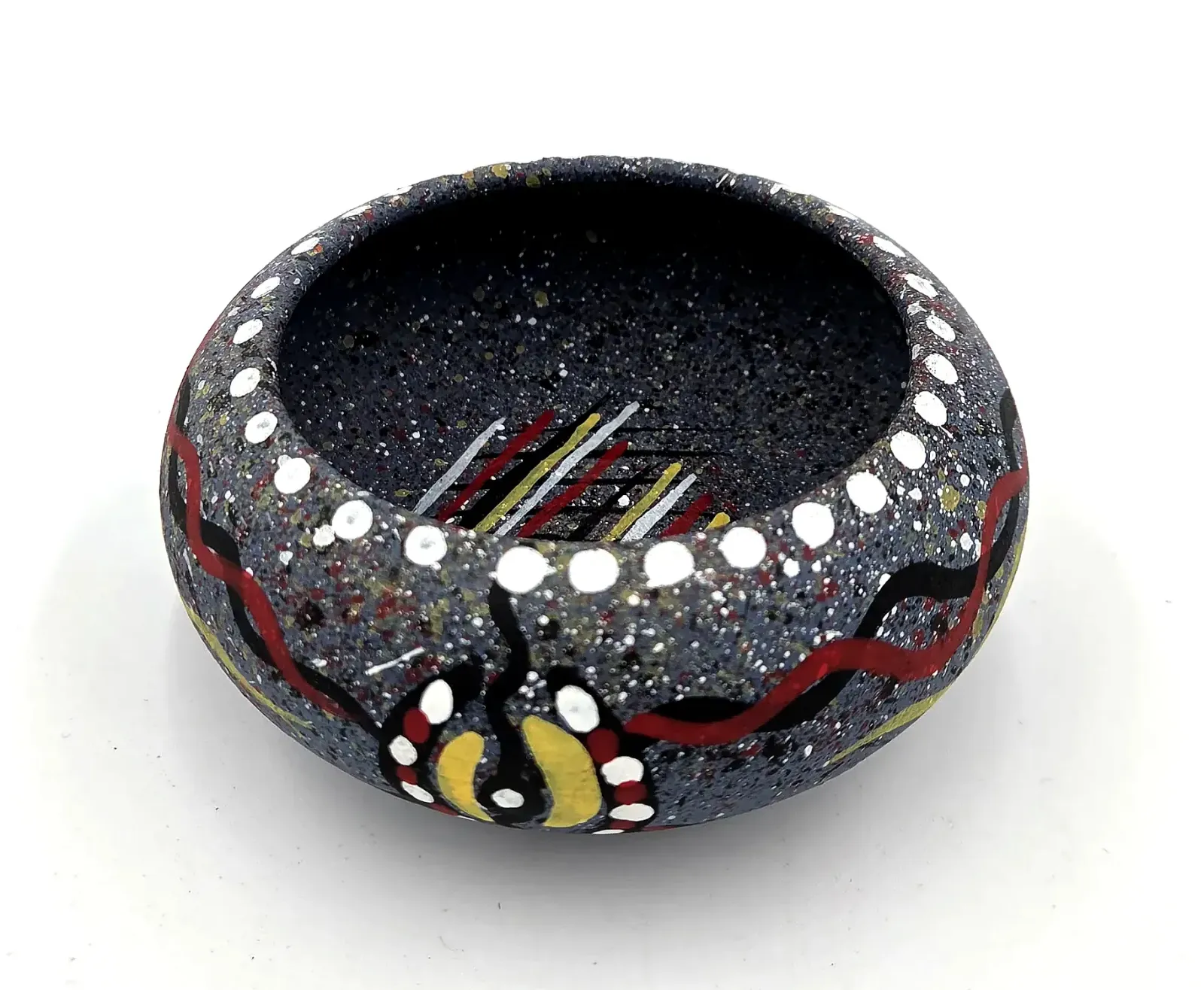 Vintage Walloo Studio Pottery Bowl Tribal Geometric Hand Painted Dish