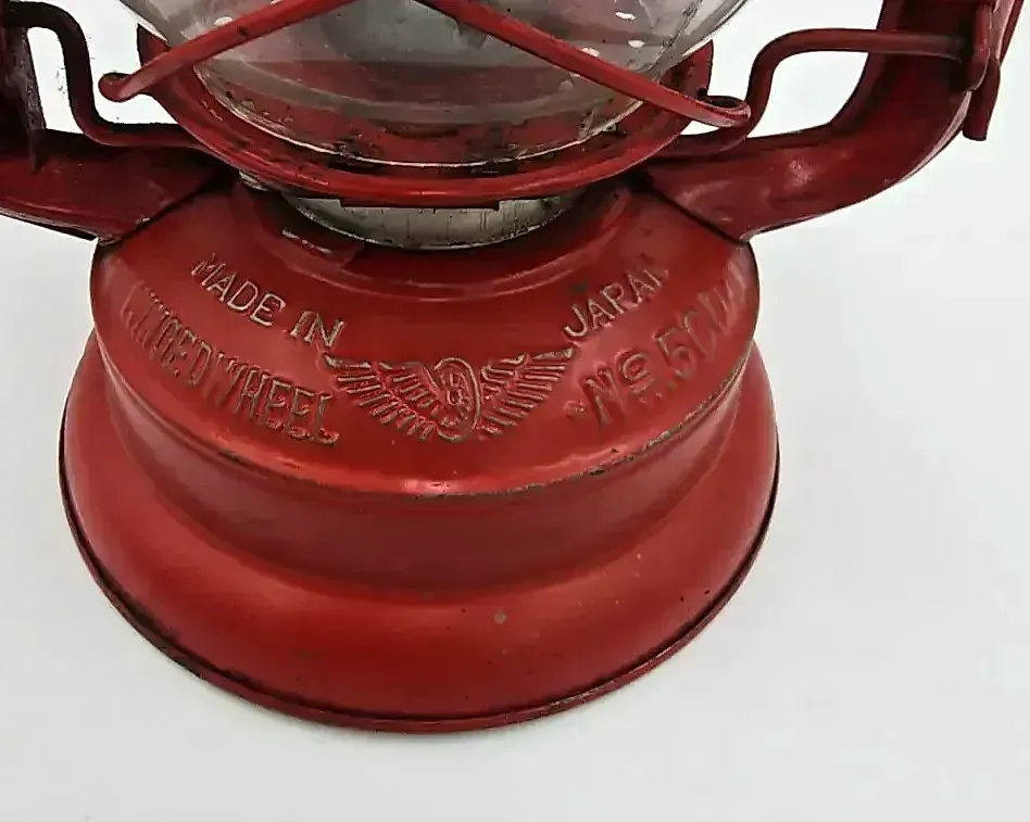 Vintage Winged Wheel No. 500 Red Hurricane Lantern Made in Japan Kerosene Lamp