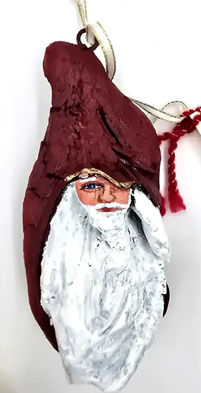 Jeannette Costa Driftwood Santa Ornament Hand Painted Folk Art