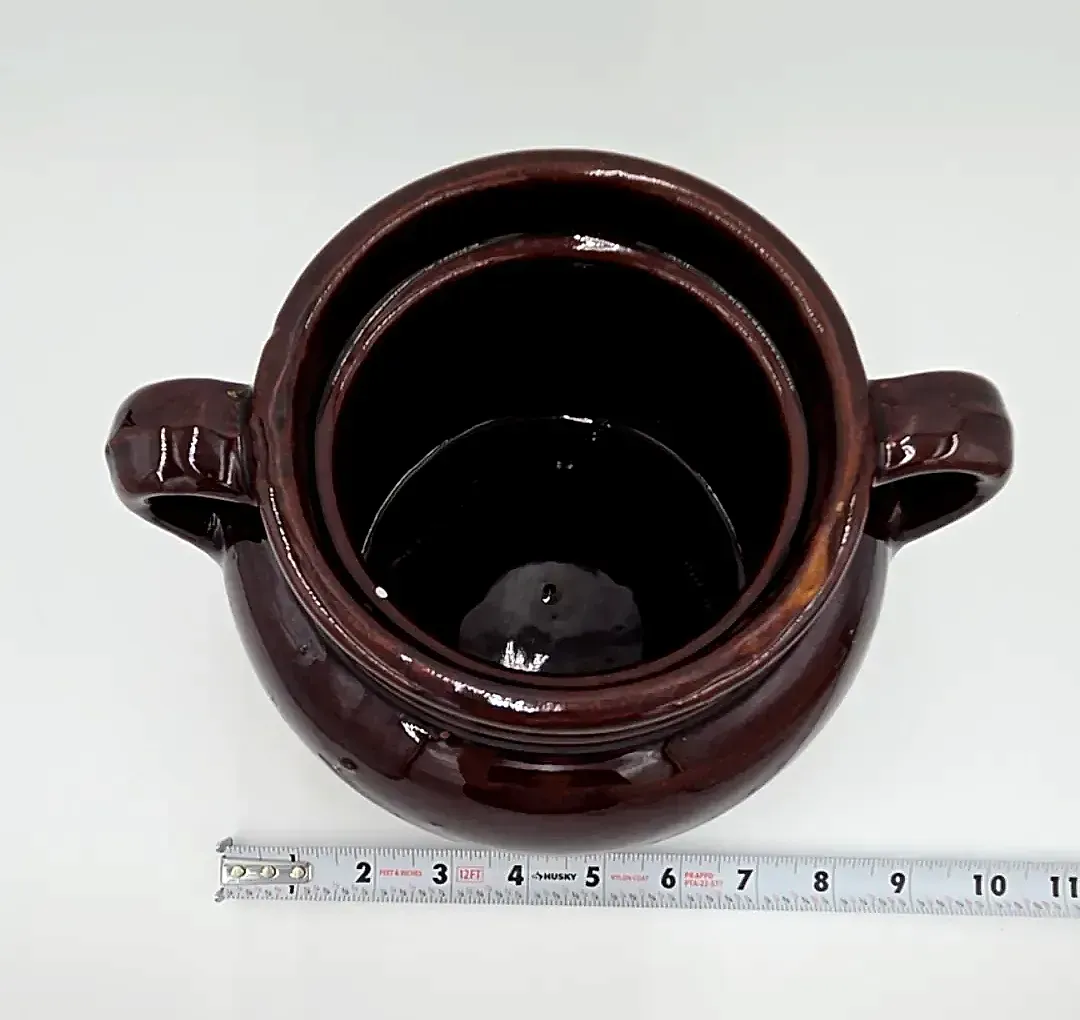 Vintage Brown Glazed Stoneware Bean Pot Crock Double Handle USA Pottery