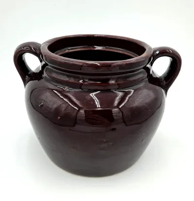 Vintage Brown Glazed Stoneware Bean Pot Crock Double Handle USA Pottery