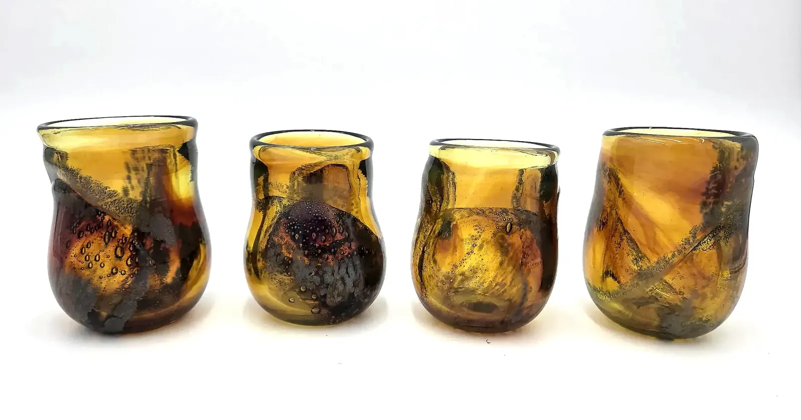 Michael Guzzardo Signed Hand Blown Amber Studio Art Glass Tumblers Set of 4