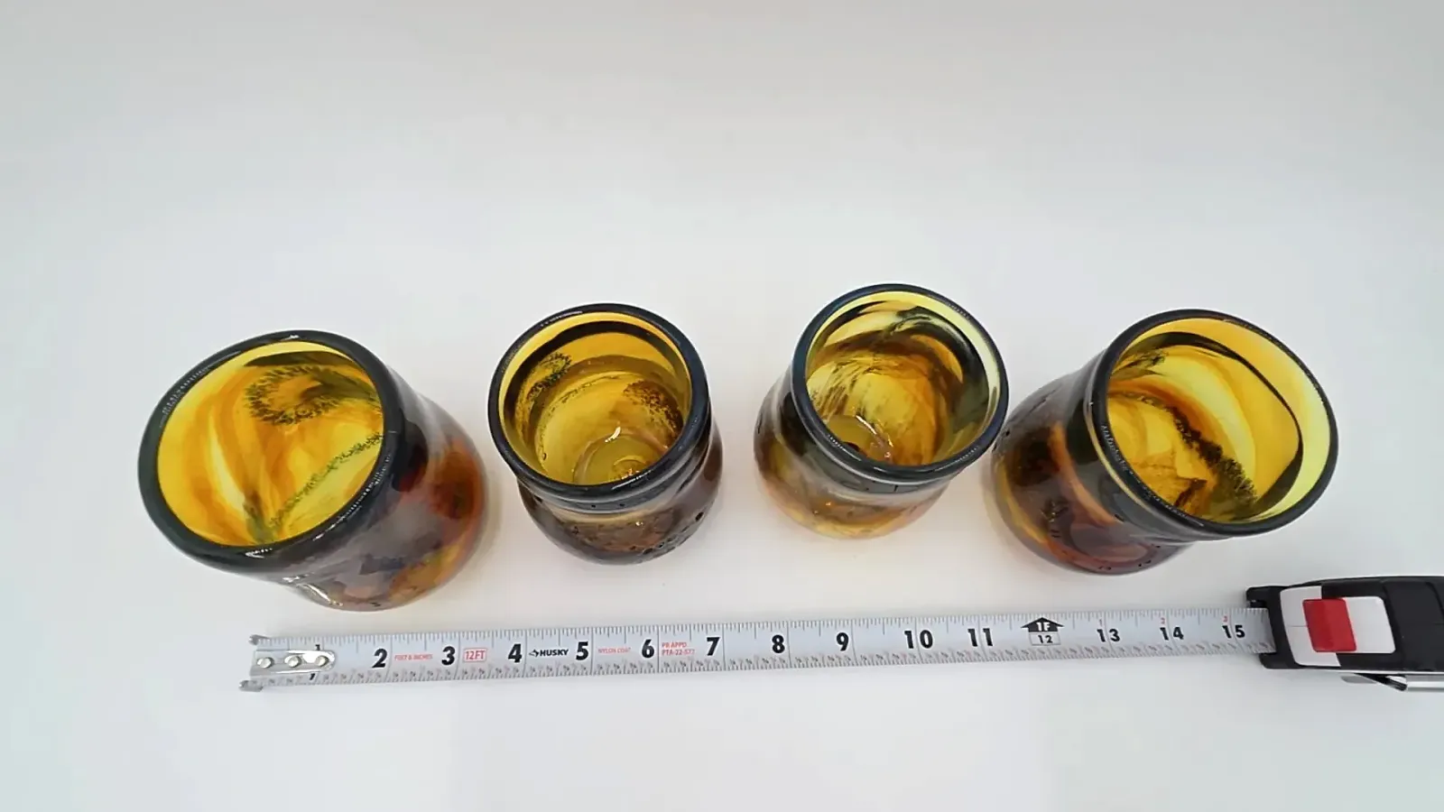 Set of 4 Michael Guzzardo Hand Blown Studio Art Glass Tumblers Amber Signed
