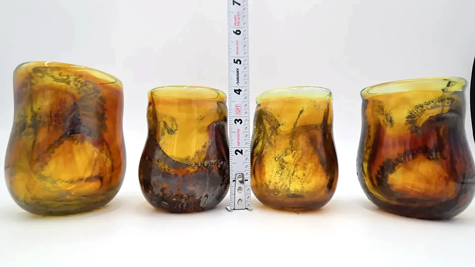 Michael Guzzardo Signed Hand Blown Amber Studio Art Glass Tumblers Set of 4 — side view