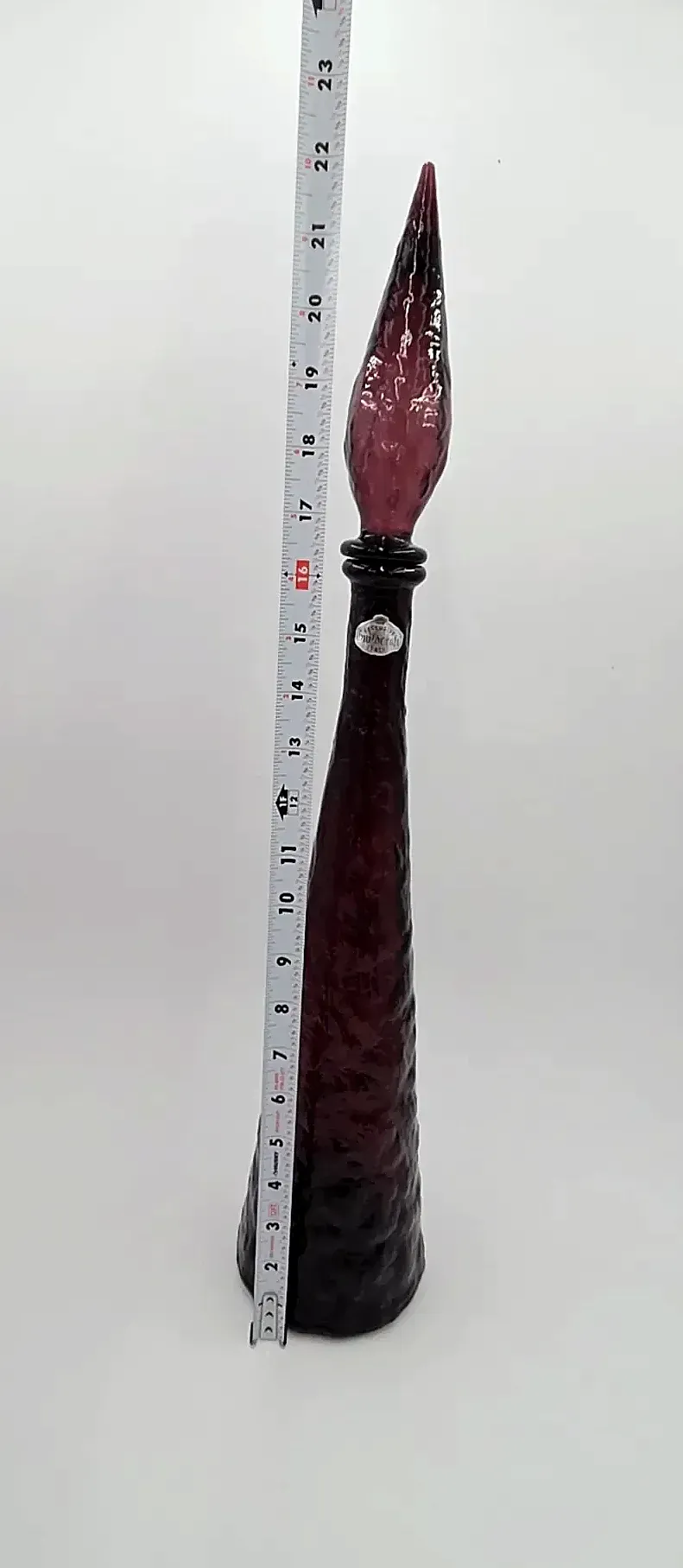 24" Pair Guildcraft Italy Amethyst Art Glass Genie Bottles Decanters MCM w/Stoppers