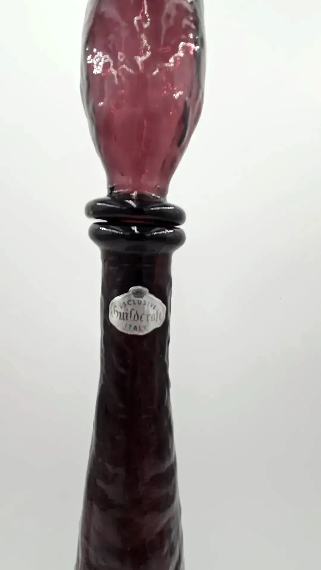 Pair Guildcraft Italy Amethyst Art Glass Genie Bottles Decanters MCM w/Stoppers — side view