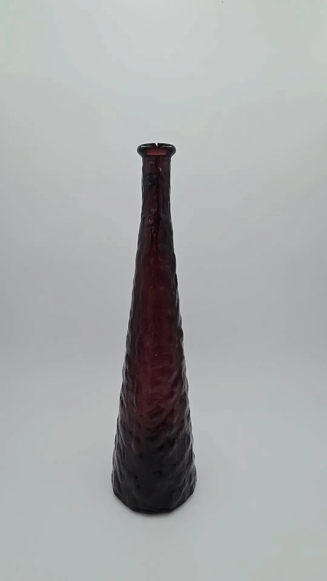 24" Pair Guildcraft Italy Amethyst Art Glass Genie Bottles Decanters MCM w/Stoppers