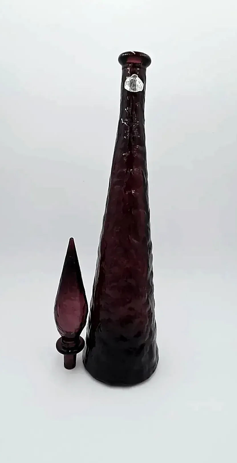 Pair Guildcraft Italy Amethyst Art Glass Genie Bottles Decanters MCM w/Stoppers — detail