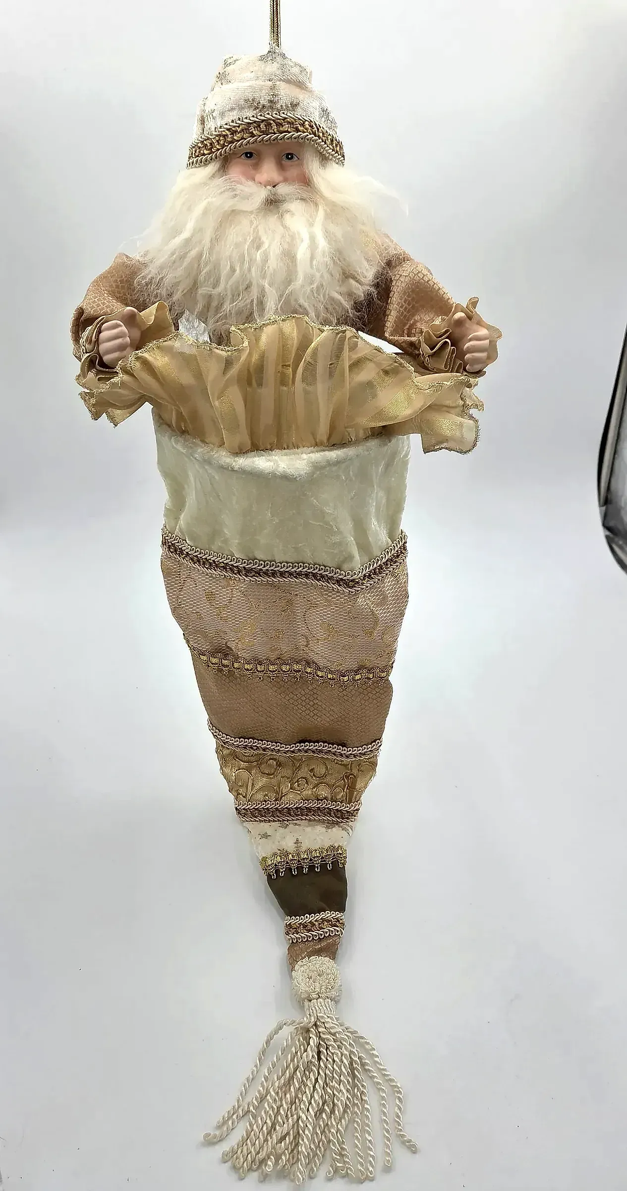 Vintage Victorian Style Santa Wall Cone Porcelain Face and hands Christmas Decoration 27"