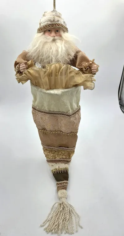 Vintage Victorian Style Santa Wall Cone Porcelain Face and hands Christmas Decoration 27"