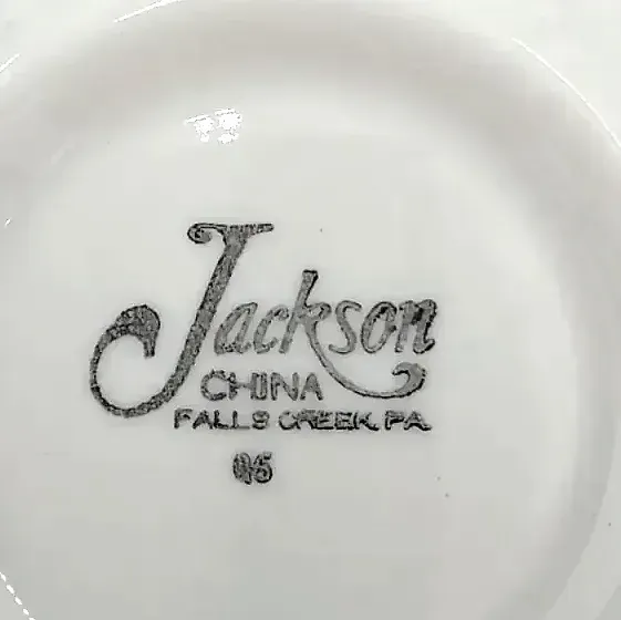 Vintage Jackson China Sailboat Cup & Saucer Restaurant Ware Falls Creek PA Green