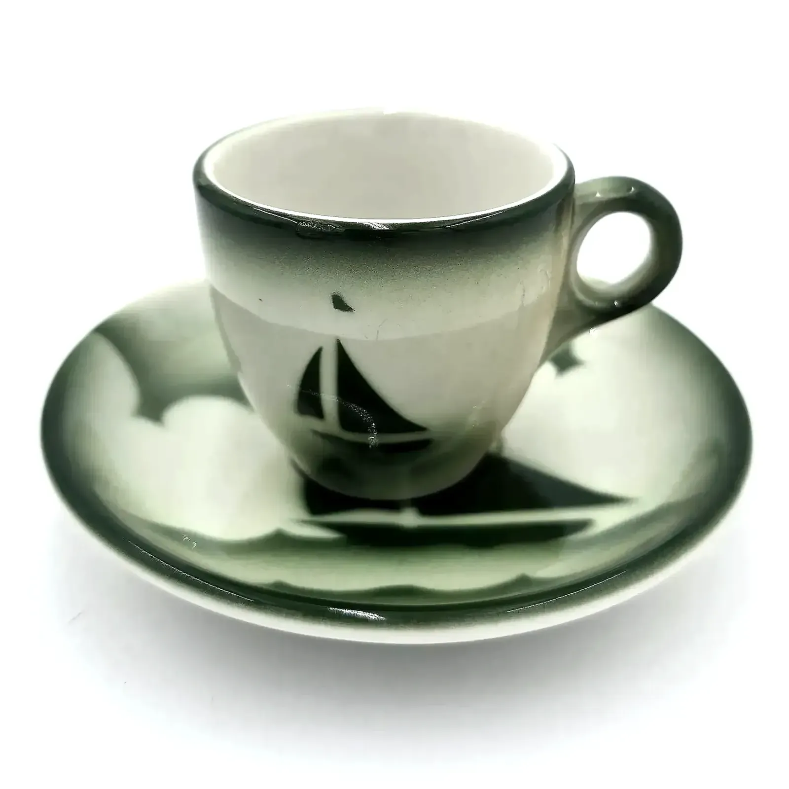 Vintage Jackson China Sailboat Cup & Saucer Restaurant Ware Falls Creek PA Green