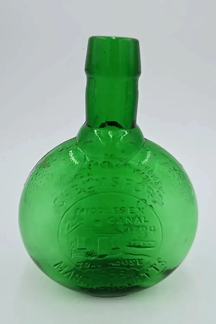 Vintage Wheaton Green Glass Clinton Store Glass Works Museum Bottle Middlesex Canal MA