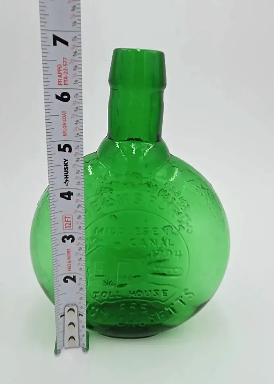 Vintage Wheaton Green Glass Clinton Store Glass Works Museum Bottle Middlesex Canal MA