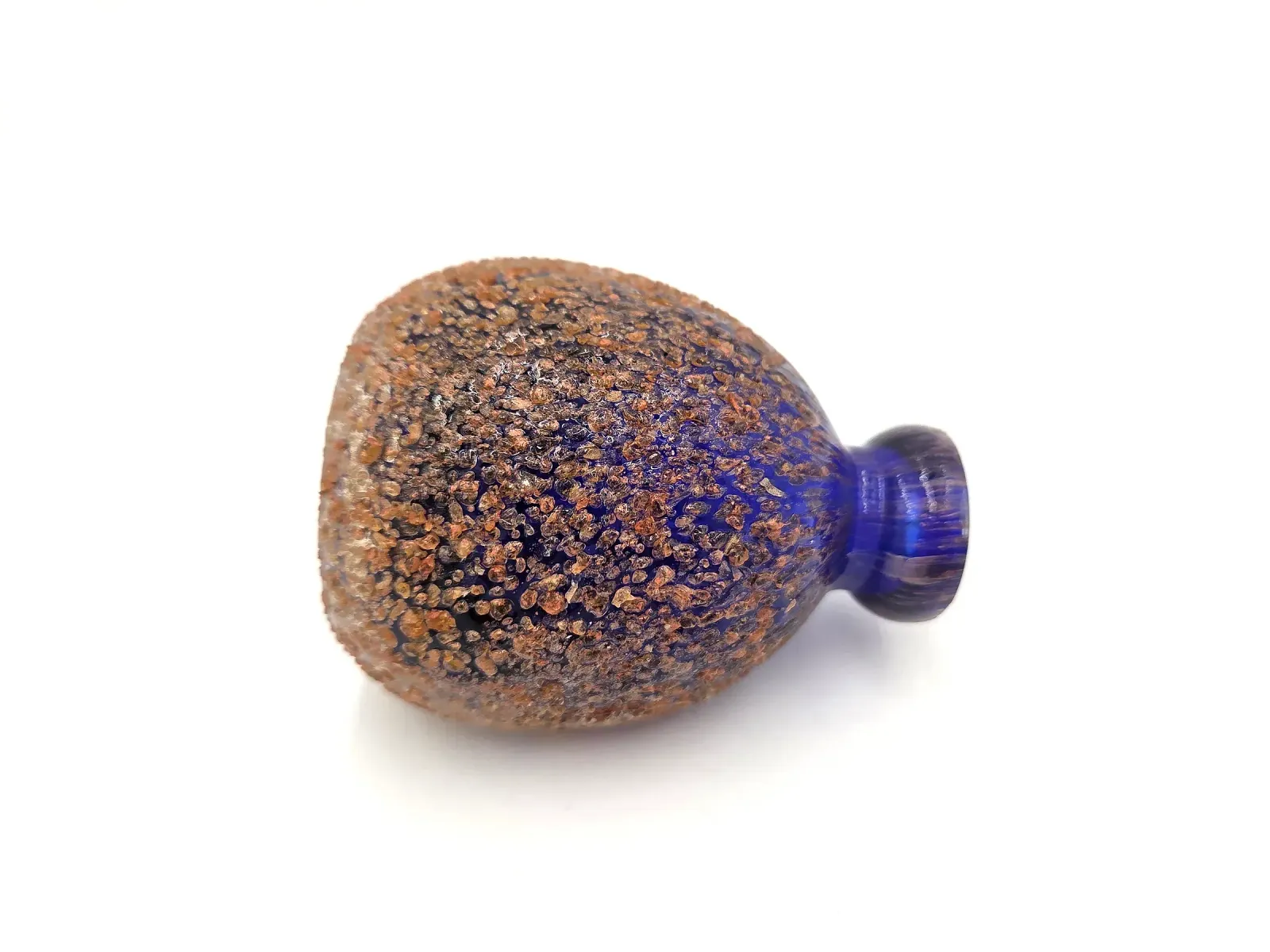 Vintage Hand-Blown Art Glass Bud Vase / Perfume Bottle – Cobalt Blue Cased Glass, Amber Frit, Cut Window