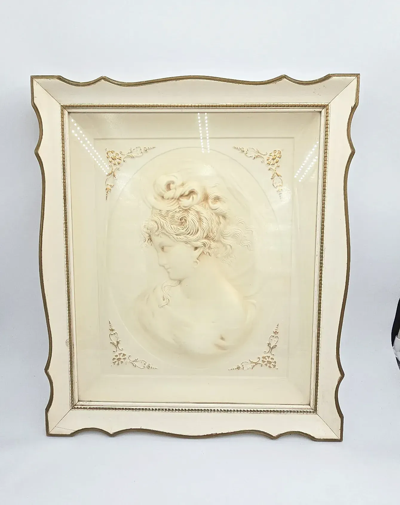 Vtg Turner Wall Accessory West Wind Lady Cameo Portrait 3D Relief Shadowbox Framed