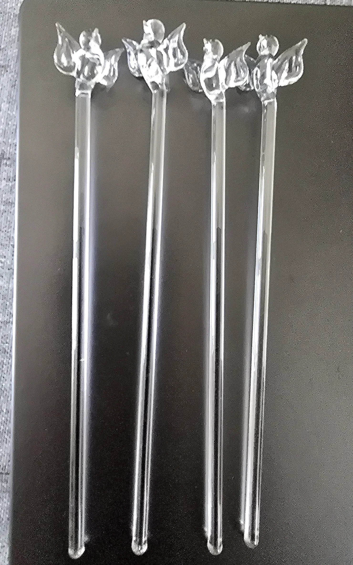 Vintage Hand Blown Glass Bird Swizzle Sticks Cocktail Drink Stirrers Set of 4
