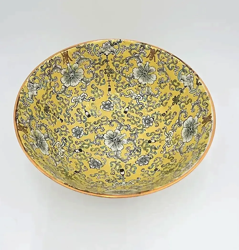 Vintage ACF Decorated Hong Kong Porcelain Bowl – Hand Decorated Floral Design — side view
