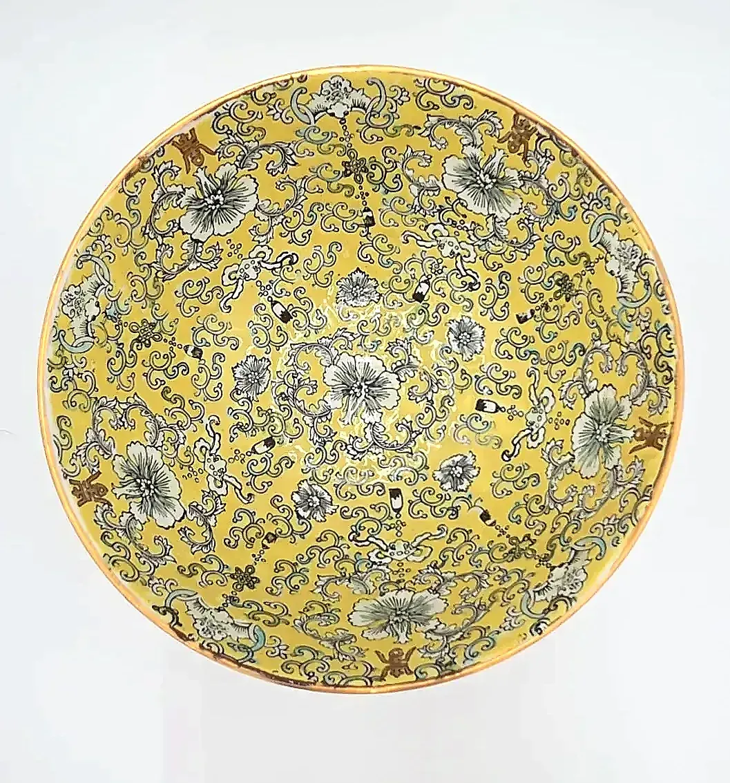 Vintage ACF Decorated Hong Kong Porcelain Bowl – Hand Decorated Floral Design — underside