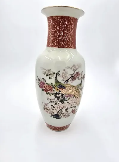Vintage Japanese Satsuma Style Porcelain Vase Peacock