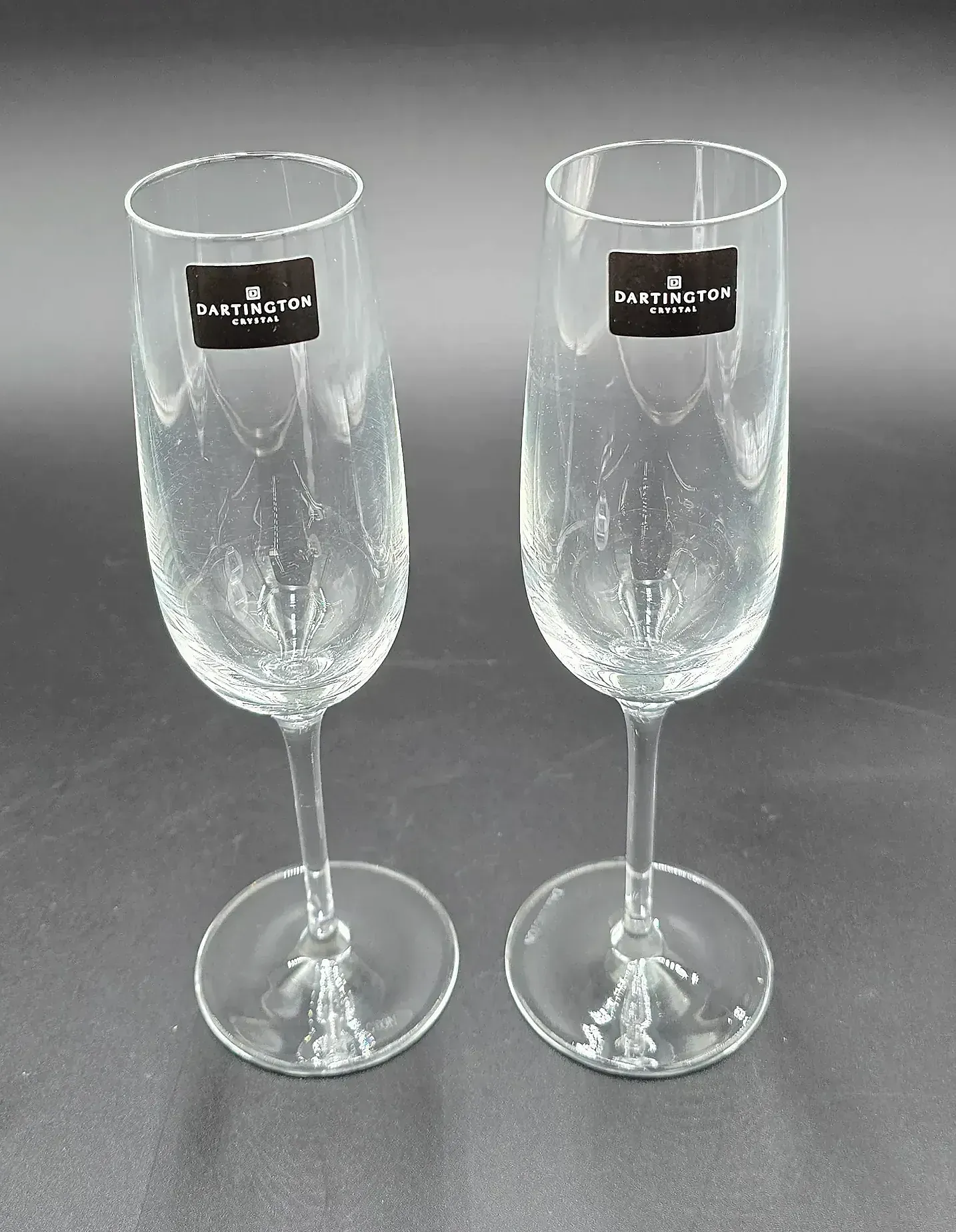 Set of 2 Vintage Dartington Crystal "Drink!" Series Champagne Flutes  Signed