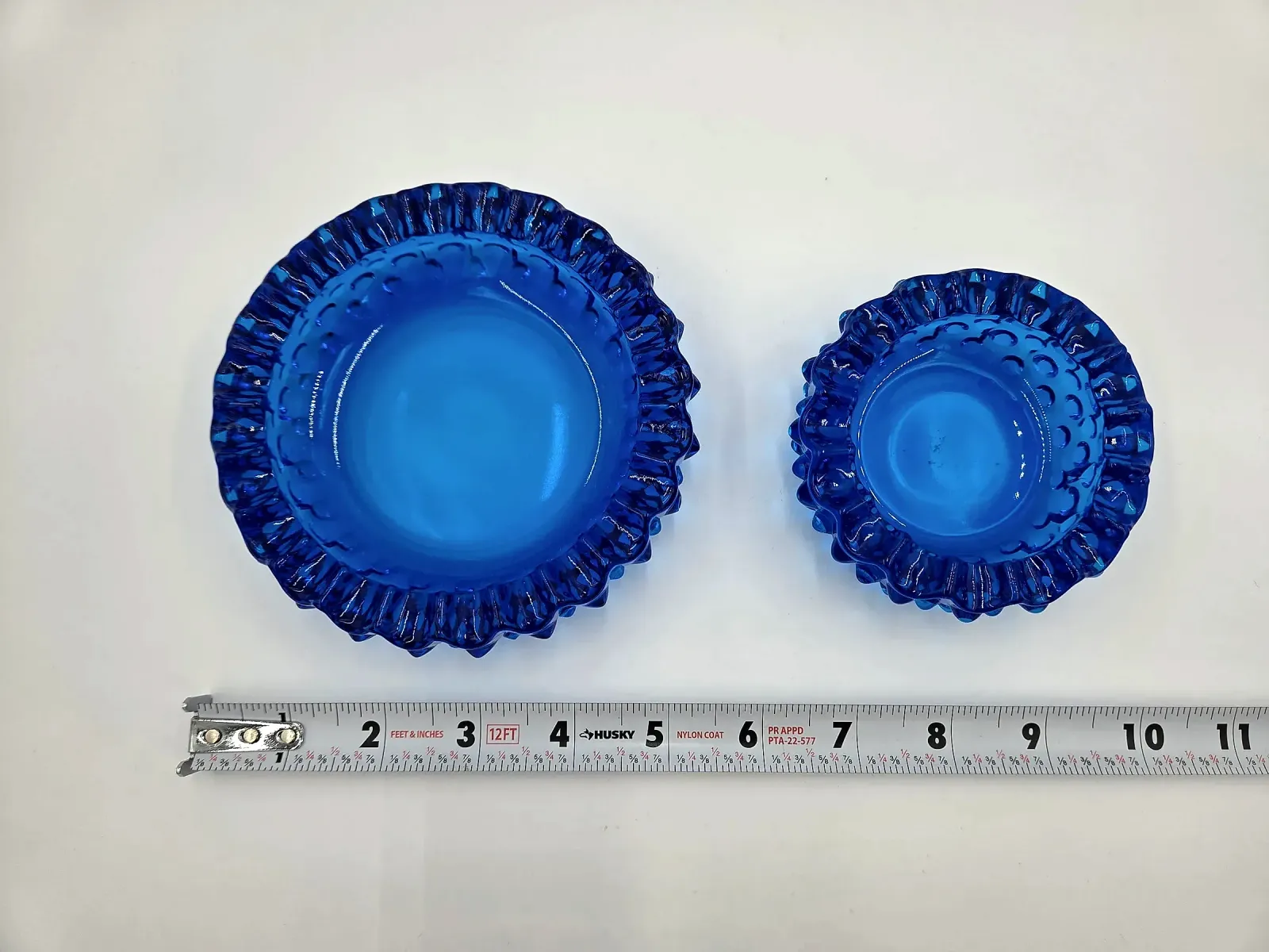 Vintage Cobalt Blue Hobnail Pressed Glass Bowls Set of 2 Scalloped Edge Unmarked