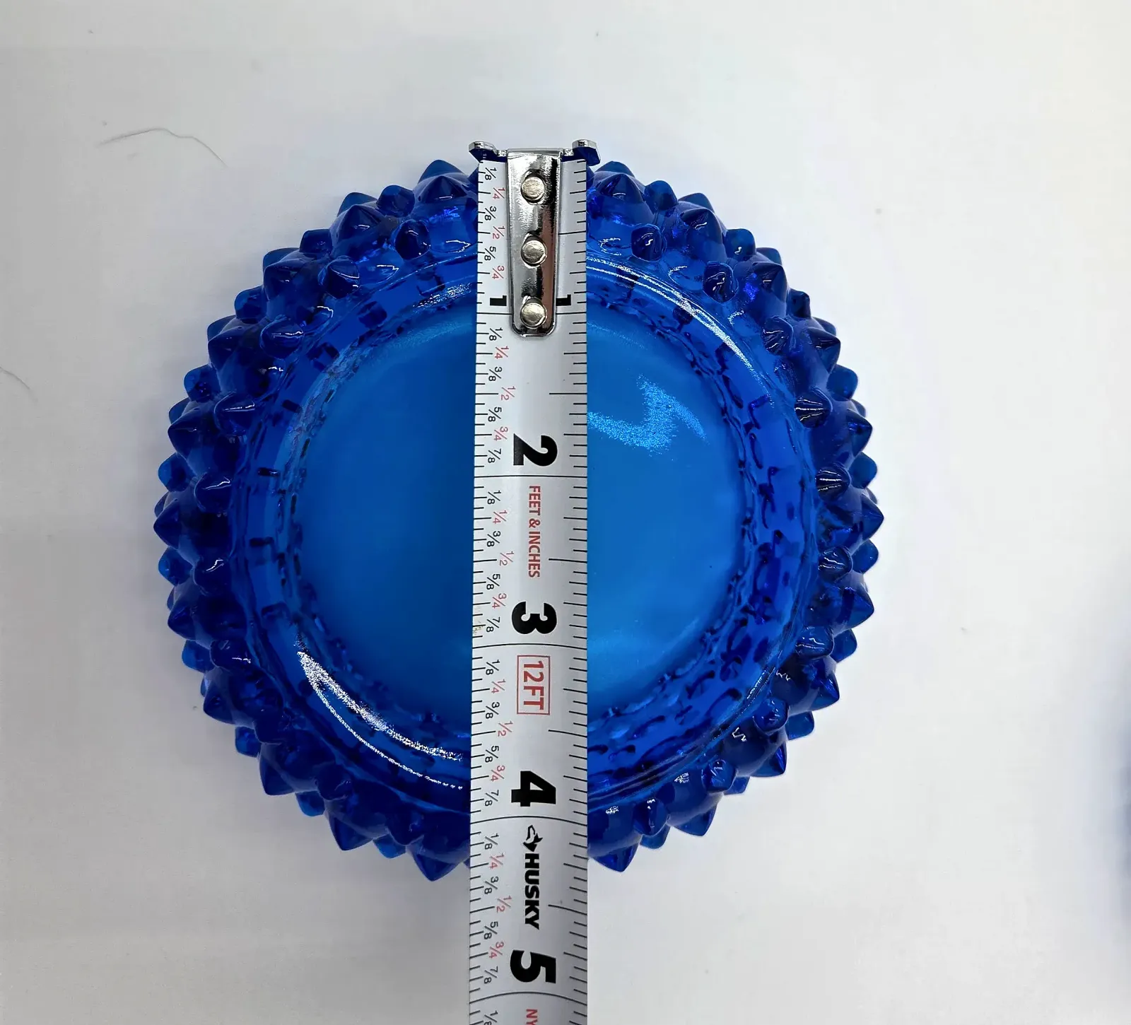 Vintage Cobalt Blue Hobnail Pressed Glass Bowls Set of 2 Scalloped Edge Unmarked