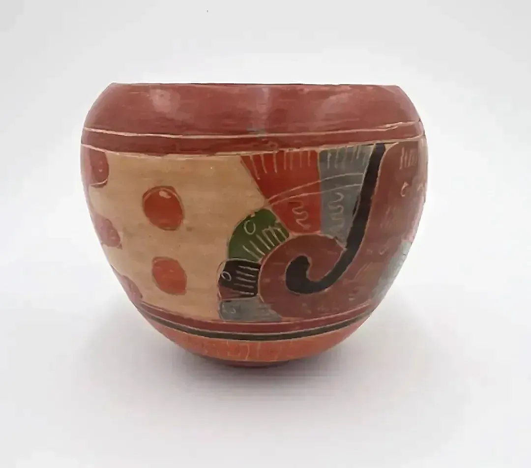 Vintage Studio Pottery Vase Bowl Set Sgraffito Hand Painted Folk Art