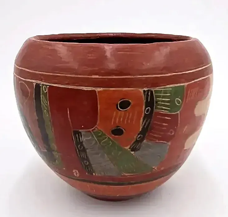 Vintage Studio Pottery Vase Bowl Set Sgraffito Hand Painted Folk Art