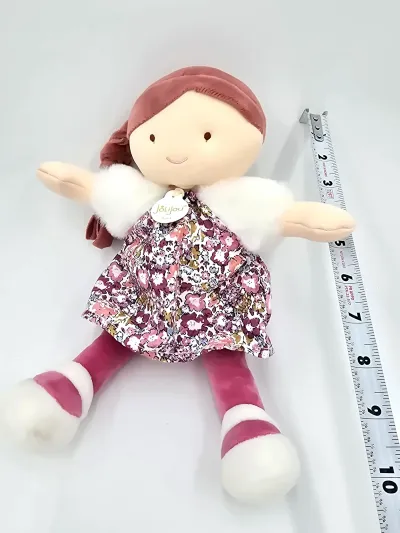 Jolijou Paris Soft Plush Doll Floral Dress Pink Stuffed Rag Doll 10" Lovey Toy