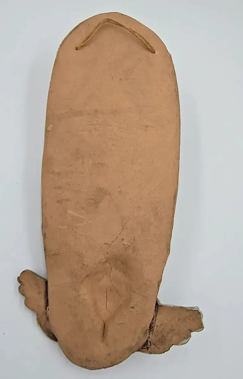 Handmade Studio Pottery Angel Wall Pocket Folk Art Quote Planter Vase — underside
