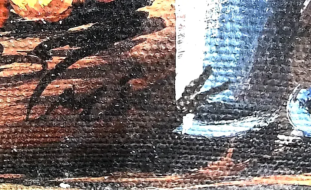 Original Haitian Market Scene Painting Canvas Signed Custom Framed Large — detail