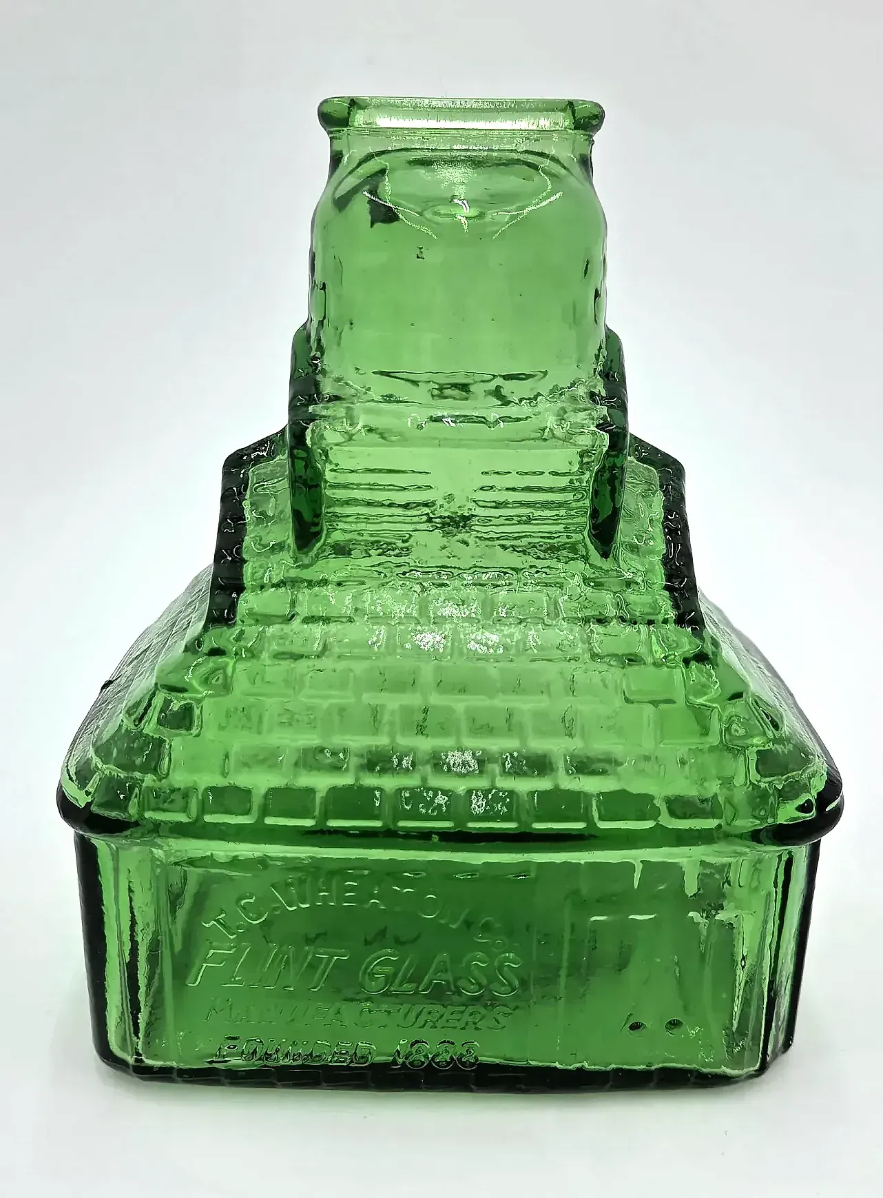 Vintage Wheaton T.C. Wheaton Flint Glass Works Green Bottle House Commemorative