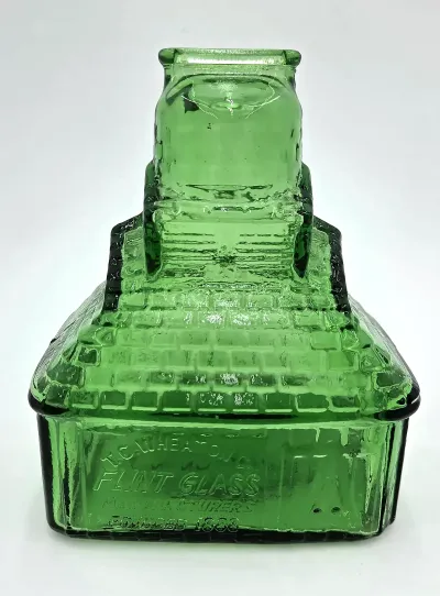 Vintage Wheaton T.C. Wheaton Flint Glass Works Green Bottle House Commemorative