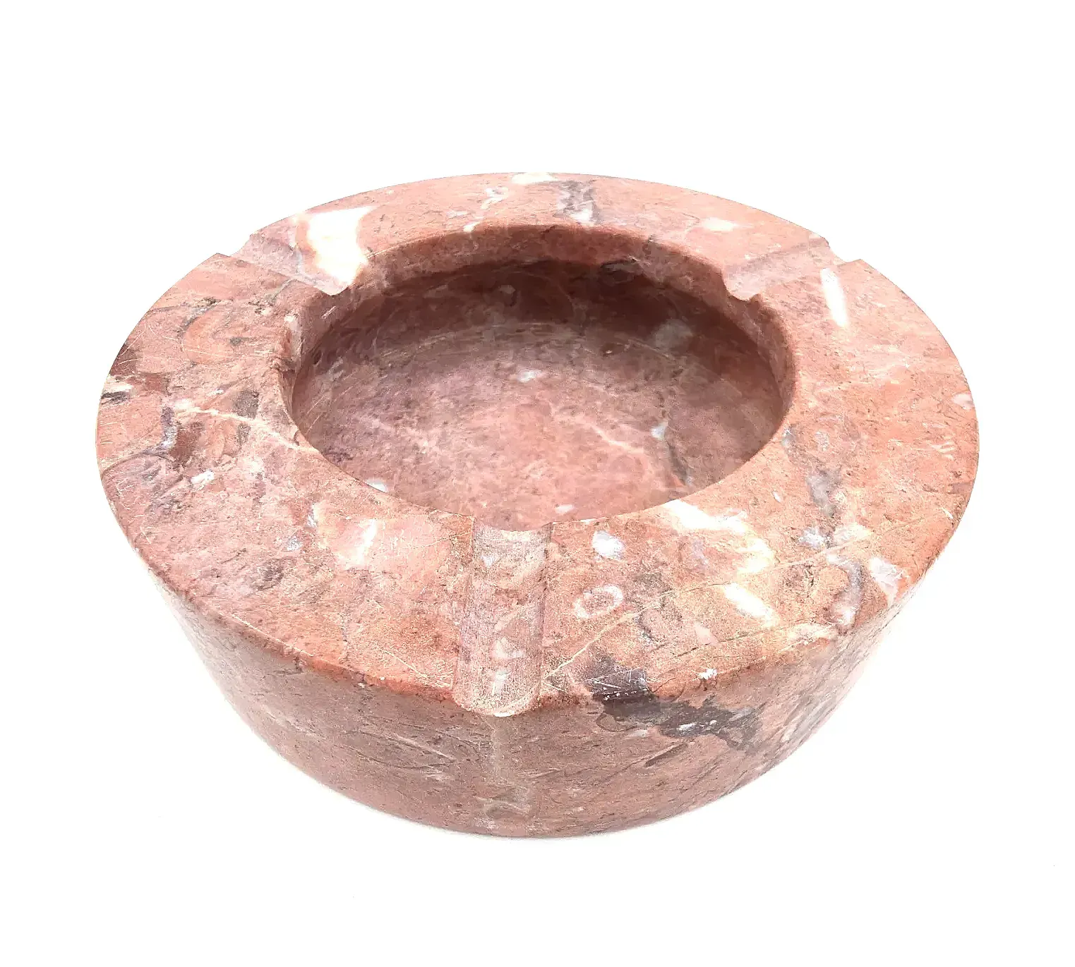 Vintage Marble Ashtray Round Heavy Carved Stone Cigarette Mid Century — side view