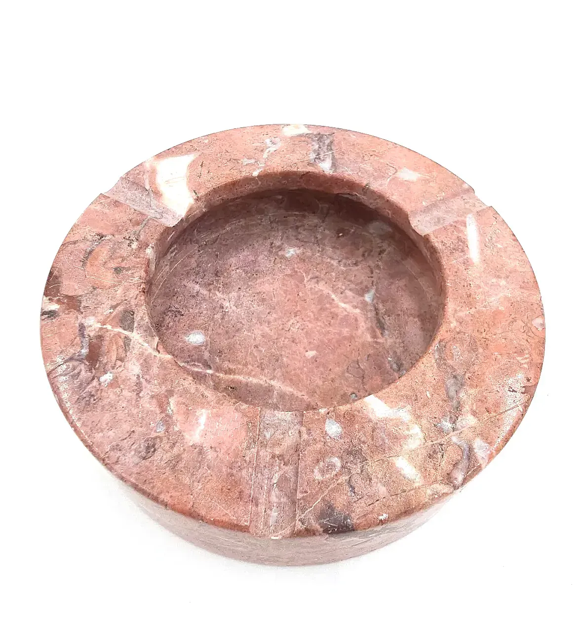 Vintage Marble Ashtray Round Heavy Carved Stone Cigarette Mid Century