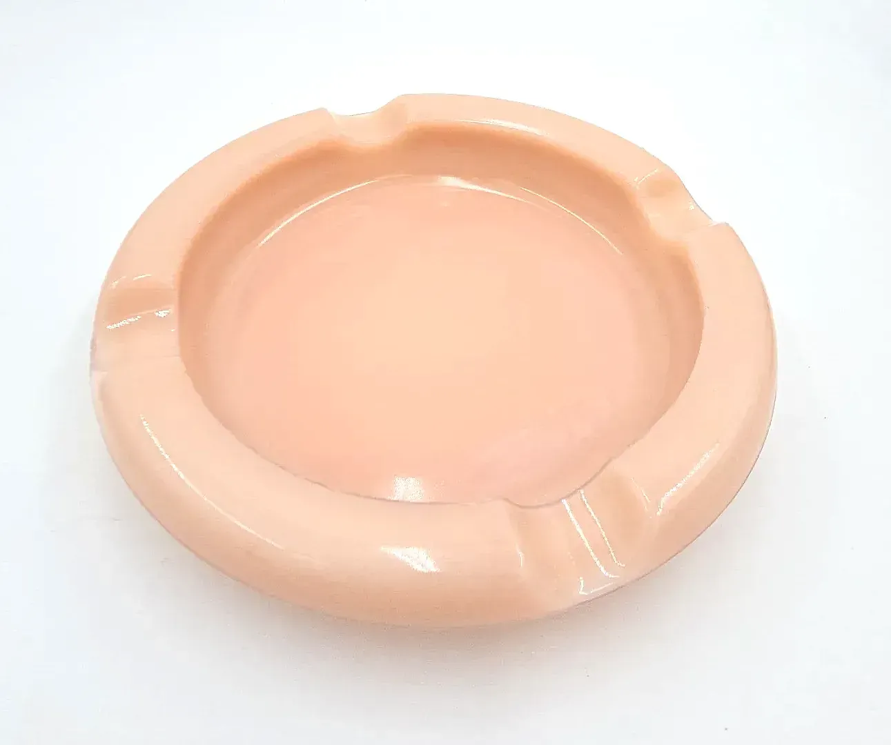 VTG Pink Milk Glass Ashtray Roseite Slot Mid Century Modern Round