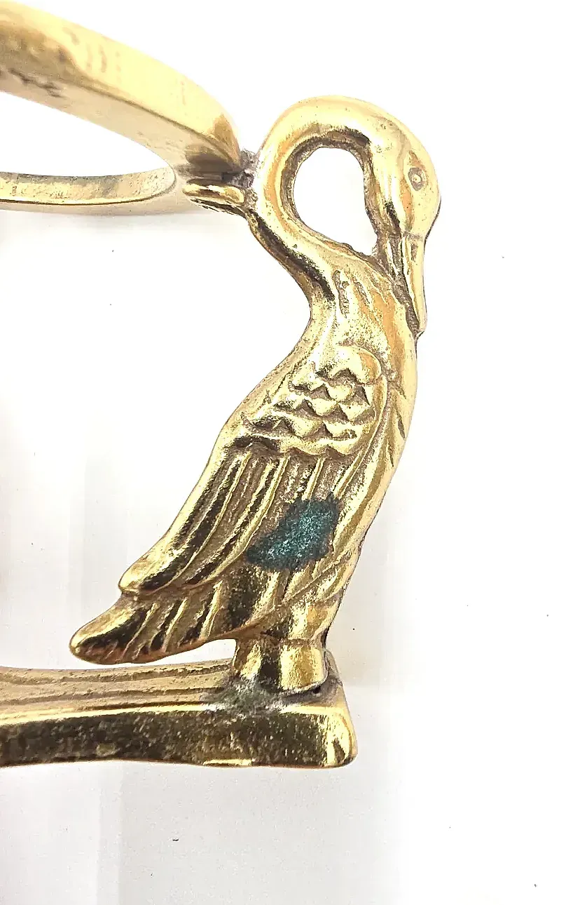 Vintage Brass 3 Swans Figurine Pedestal Paperweight — underside