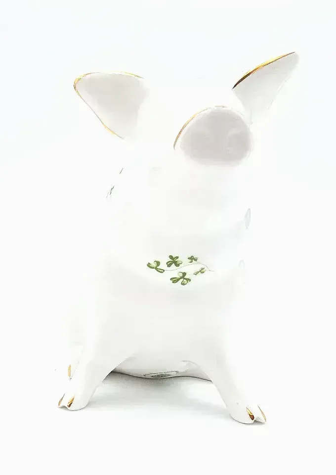 Vintage Royal Tara Ireland Bone China Pig Figurine Shamrock Gold Gilt Irish — detail
