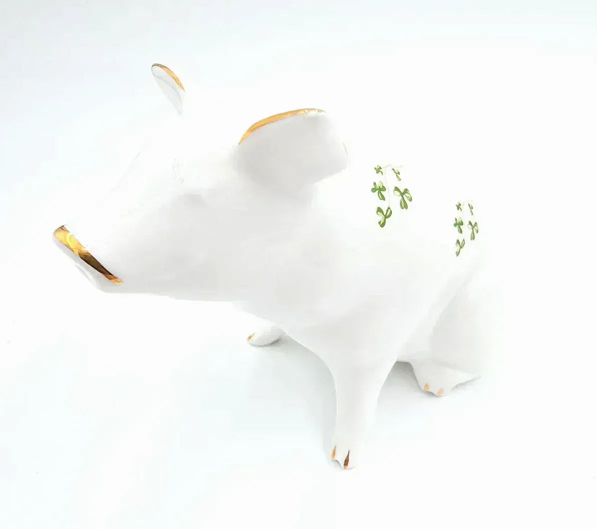 Vintage Royal Tara Ireland Bone China Pig Figurine Shamrock Gold Gilt Irish — side view