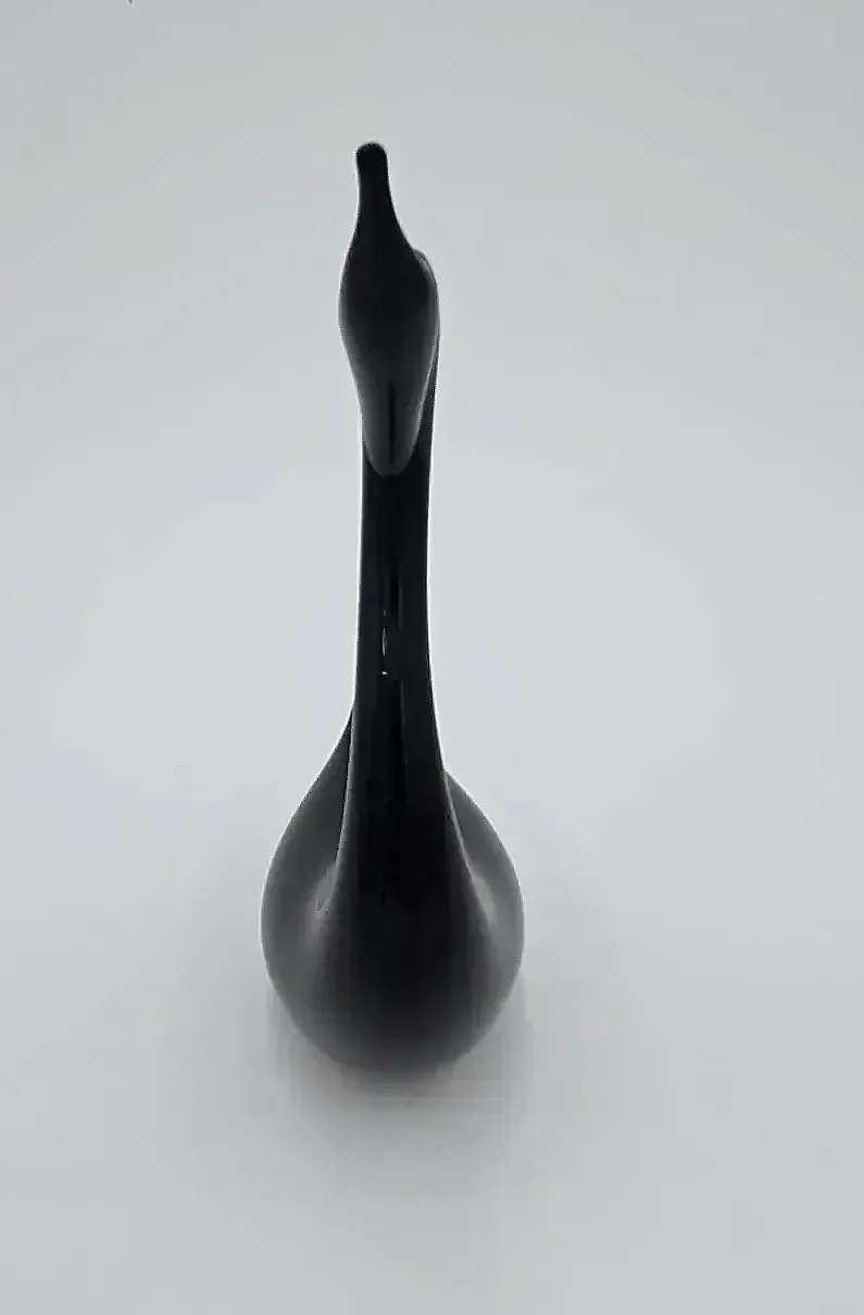 Black Art Glass Swan Figurine Elegant Bird Sculpture Murano Style