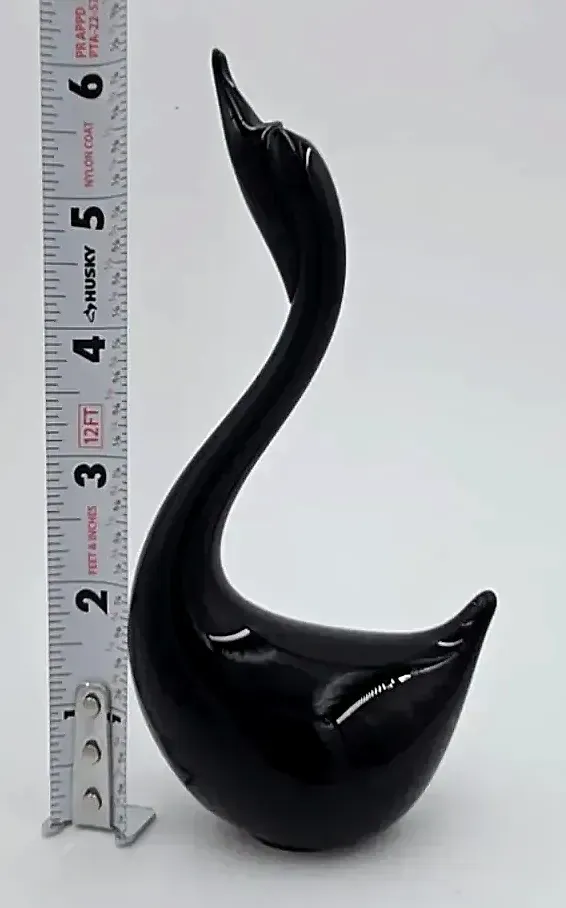 Black Art Glass Swan Figurine Elegant Bird Sculpture Murano Style