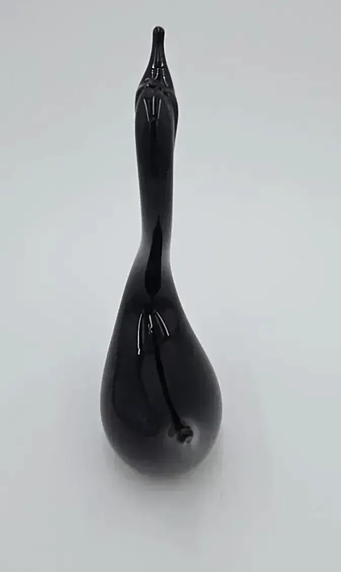 Black Art Glass Swan Figurine Elegant Bird Sculpture Murano Style