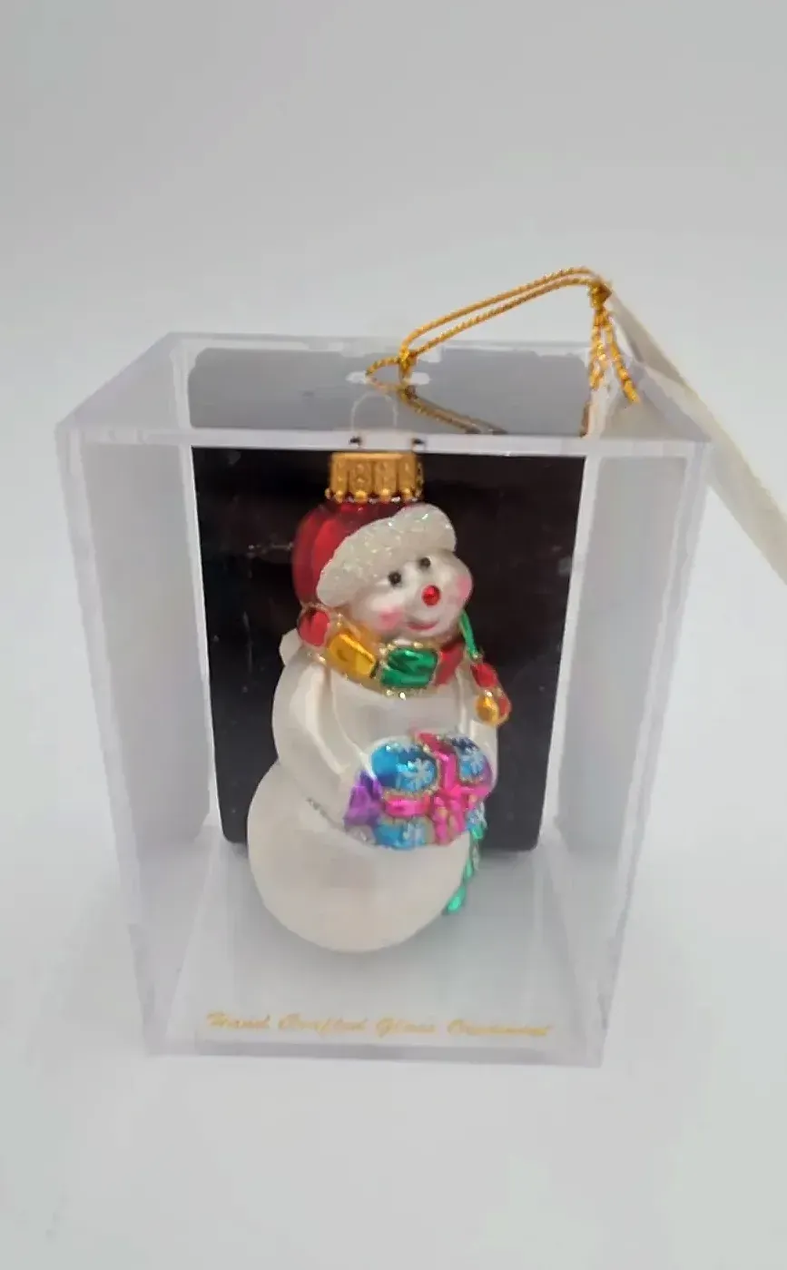 Designers Studio Hand Crafted Glass Christmas Ornaments Set of 5 Santa Snowman Boxed