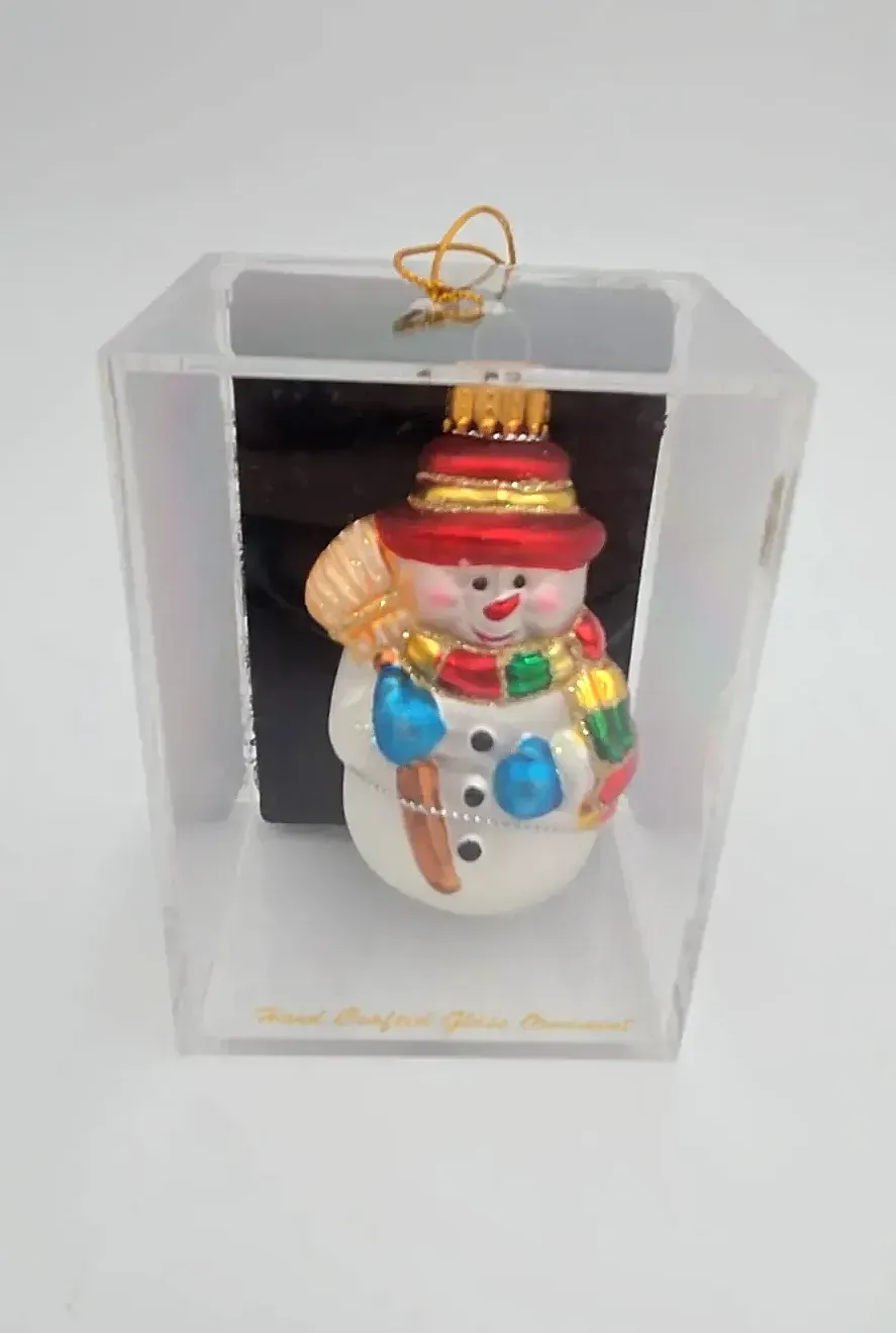 Designers Studio Hand Crafted Glass Christmas Ornaments Set of 5 Santa Snowman Boxed