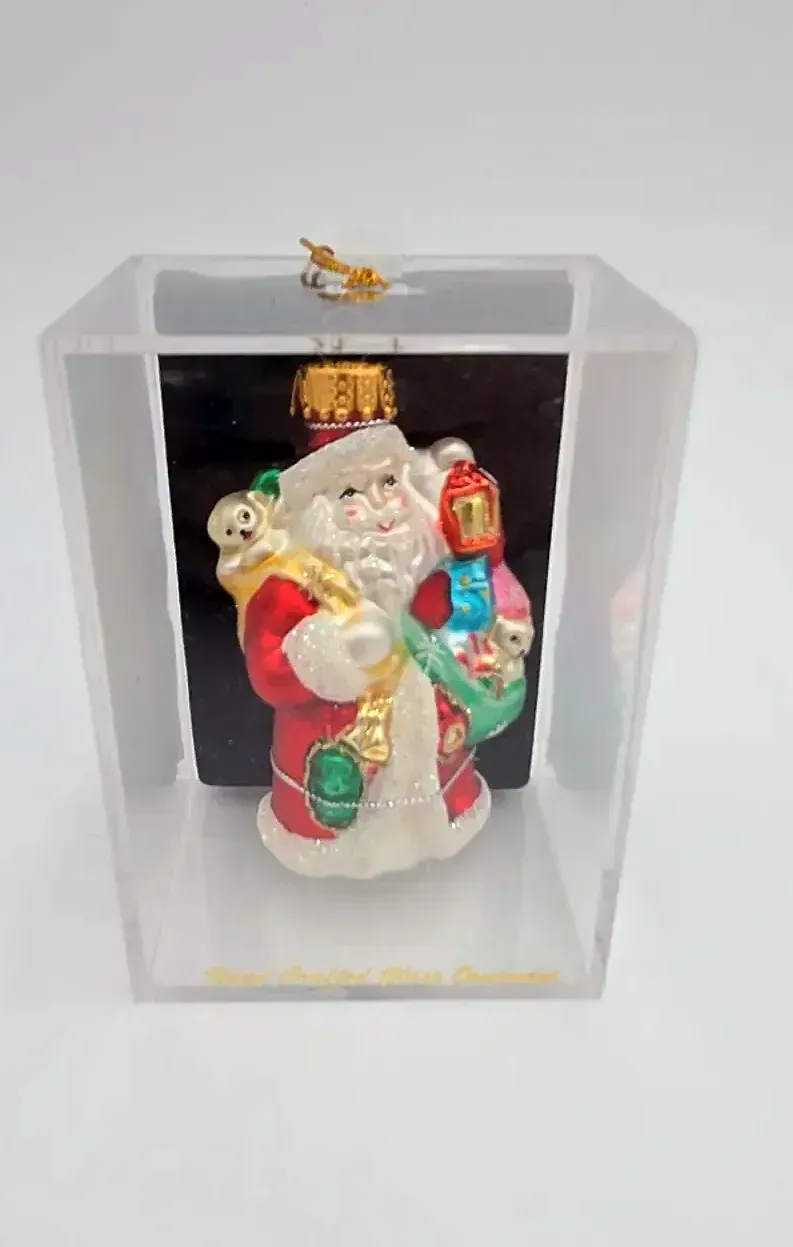 Designers Studio Hand Crafted Glass Christmas Ornaments Set of 5 Santa Snowman Boxed