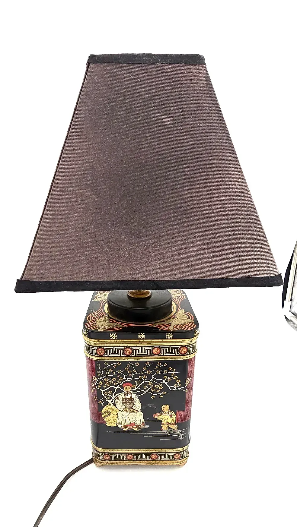 Vintage Chinoiserie Tea Tin Canister Table Lamp – Made in England Tin