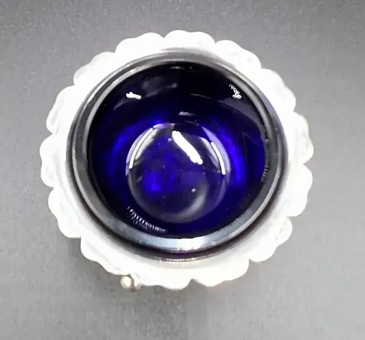 Vintage EPNS Silver Plate Open Salt Cellar Cobalt Blue Glass Insert 3 Footed